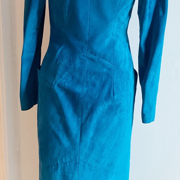 Jewel coloured aqua blue full-length Danier Suede coat size XS - Picture 4 of 7